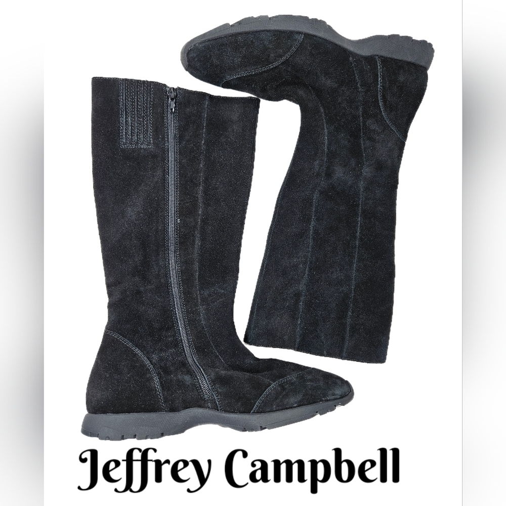 Jeffrey Campbell Endurance Mid Calf Boots Sz 11 Black Suede Winter  Slip Resist